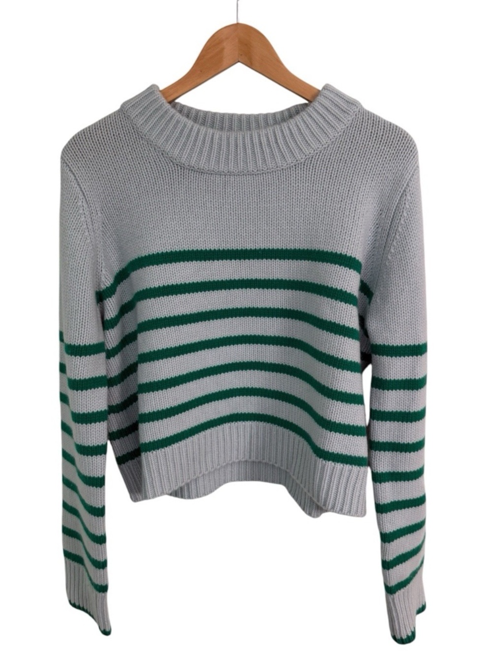 La Ligne Mini Marin Blue Green Striped Wool Cashmere Chunky Knit Cropped Sweater